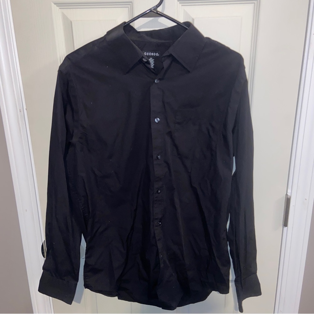 George mens black button down shirt Large 16 16.5.